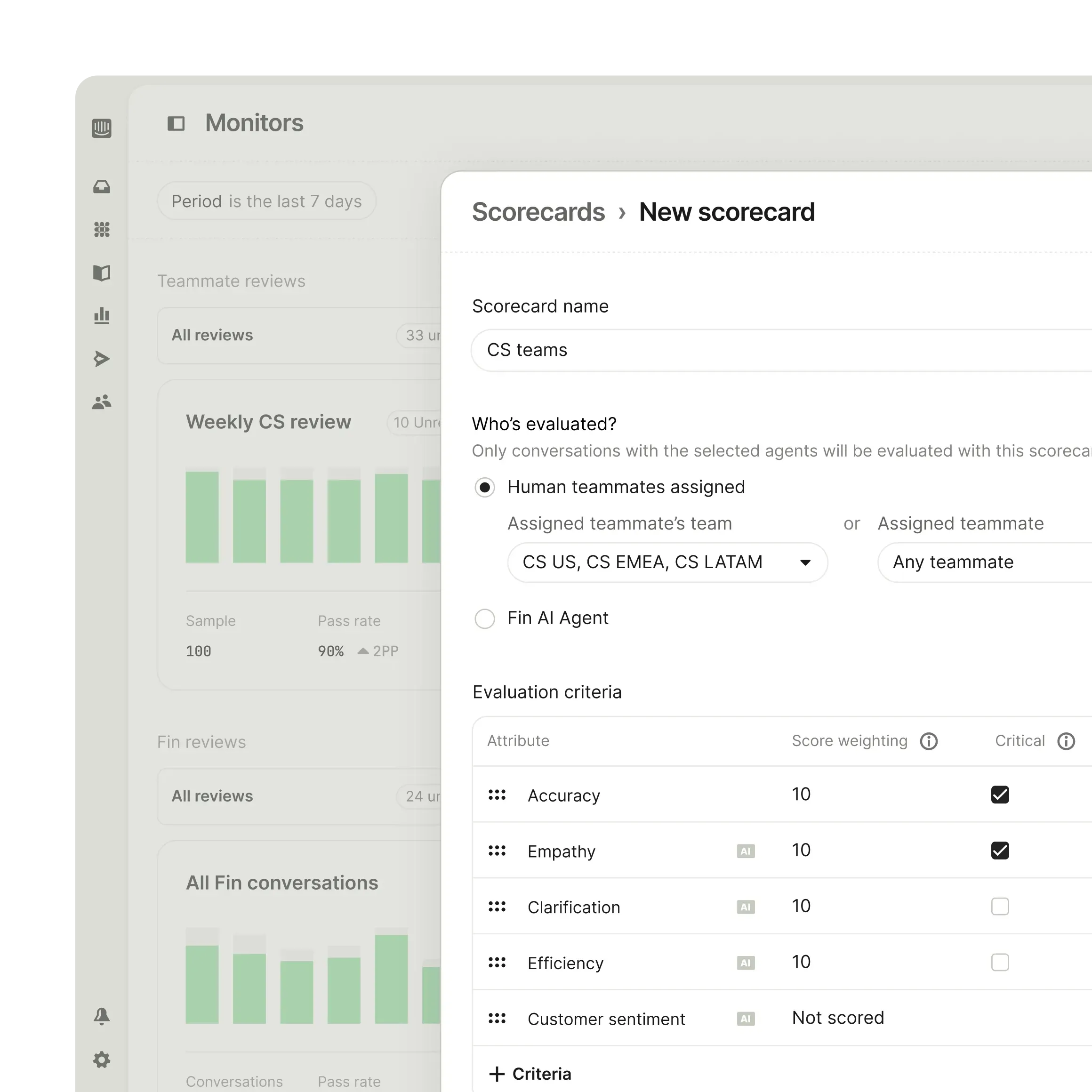 Custom scorecards interface