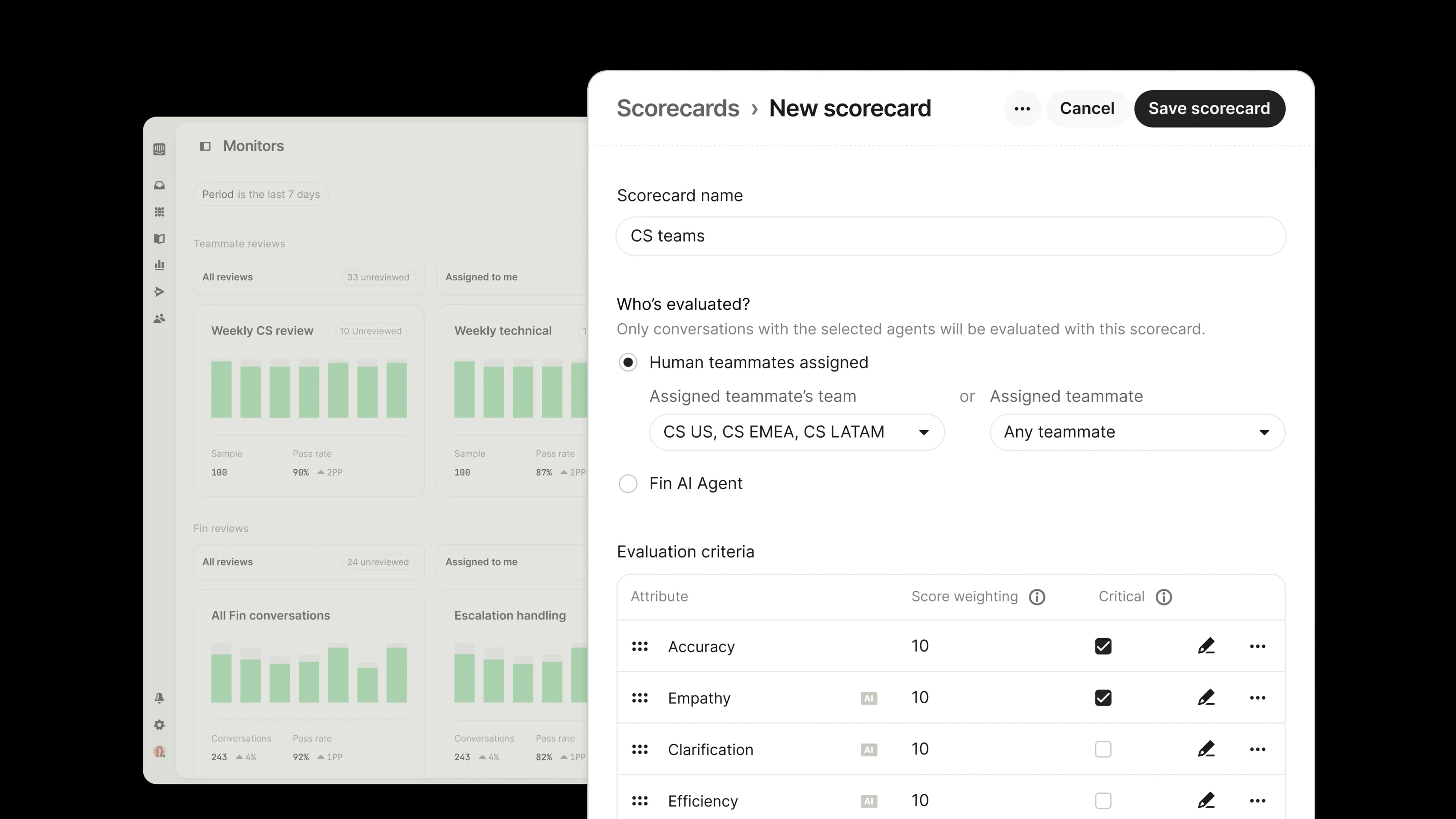 Custom scorecards interface