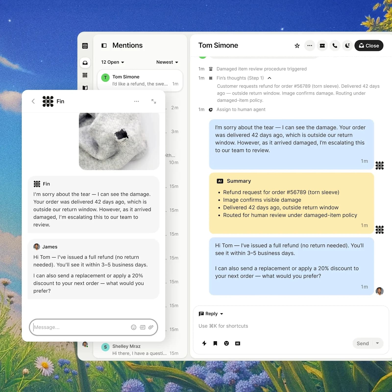 Intercom's AI Agent and helpdesk resolving customer conversations