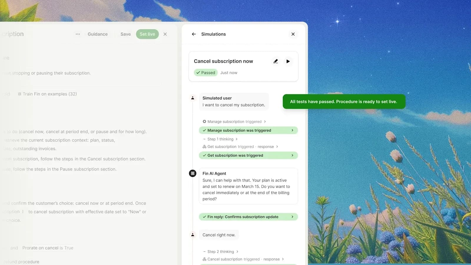 Simulating a full customer conversation to validate Fin's performance before going live