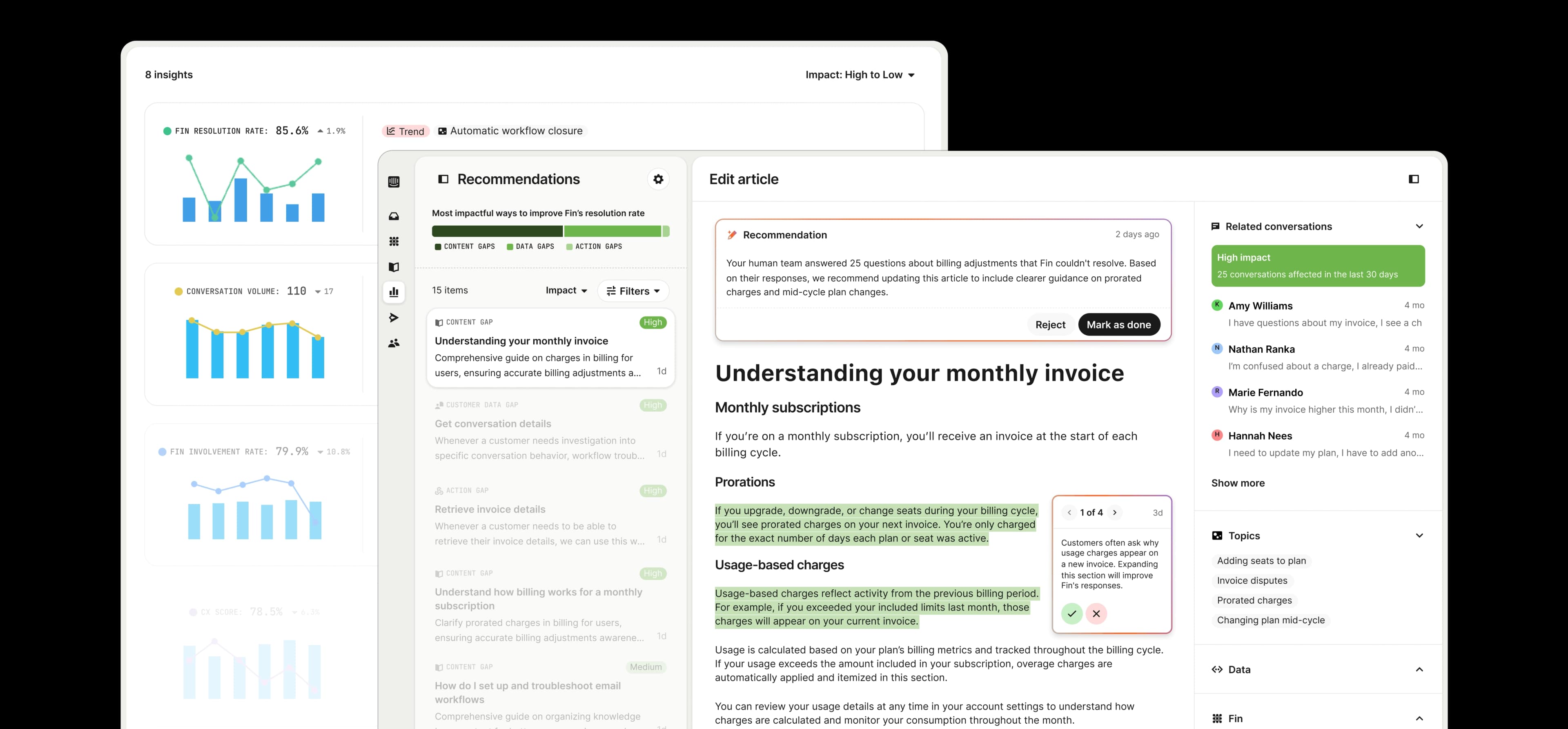 Fin and Intercom working as one self-improving system: Fin learns from your best human reps while Copilot makes your team faster