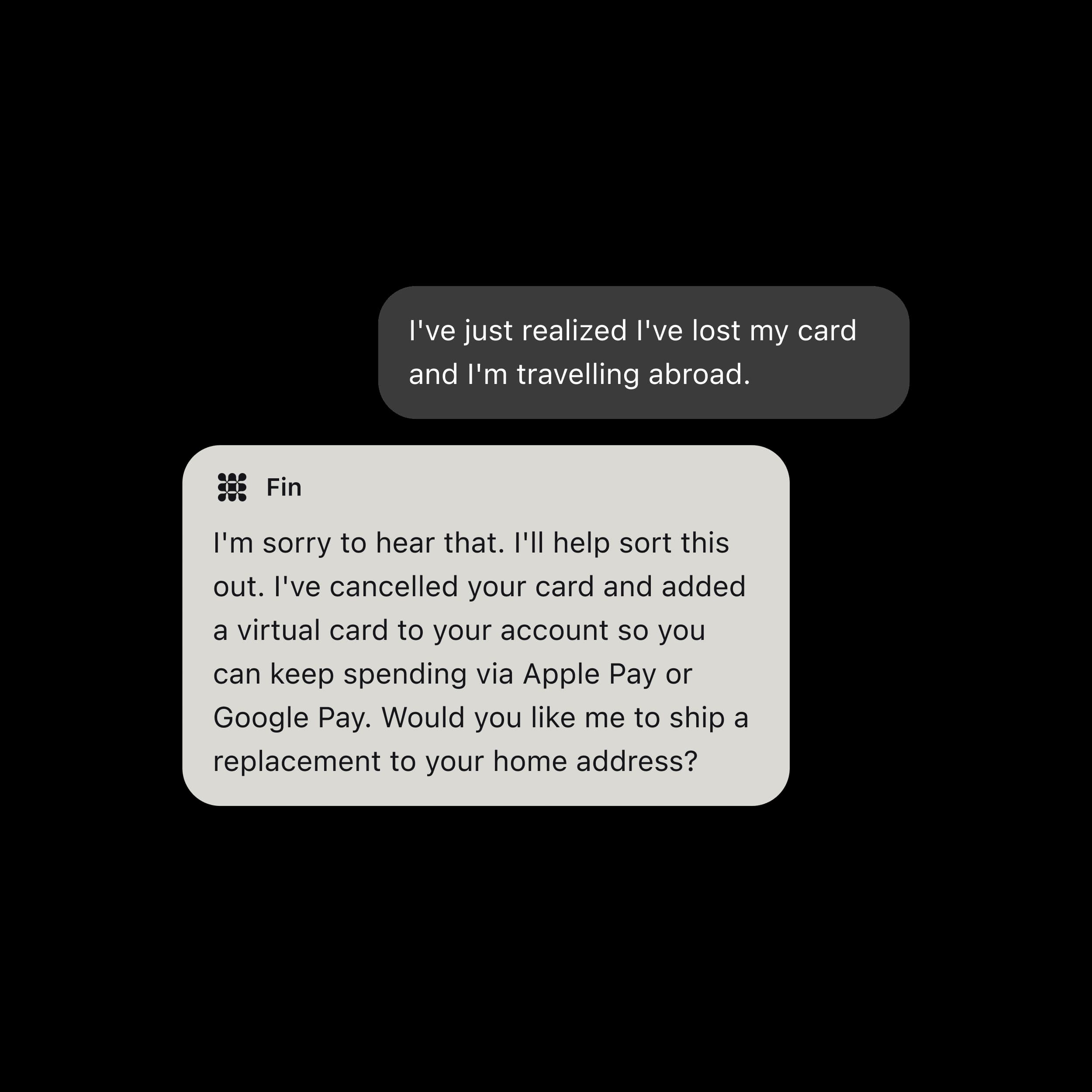 Fin AI Agent messenger UI