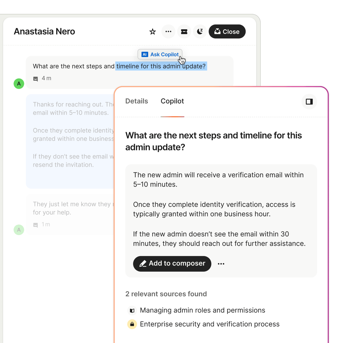 Copilot product UI