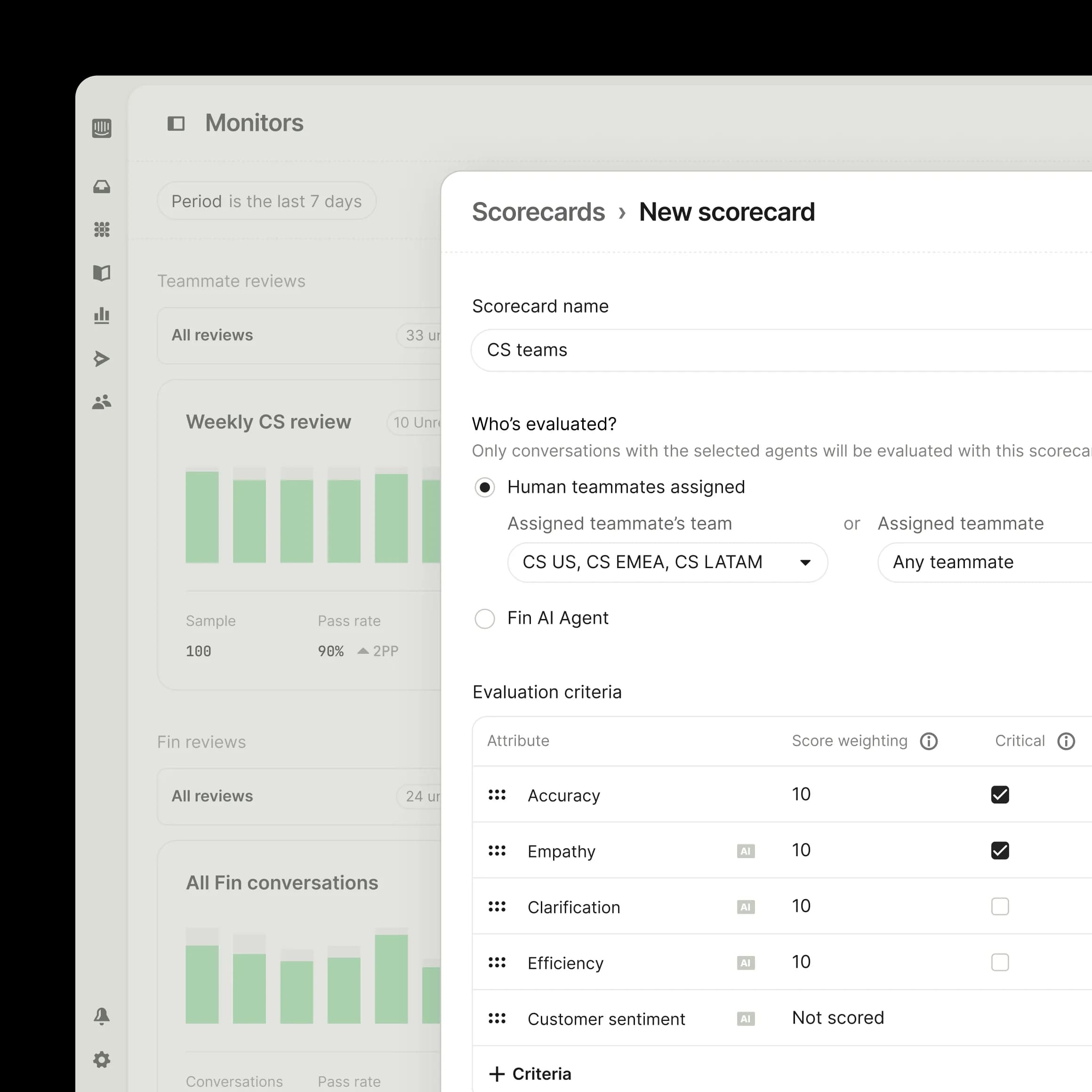 Custom scorecards interface
