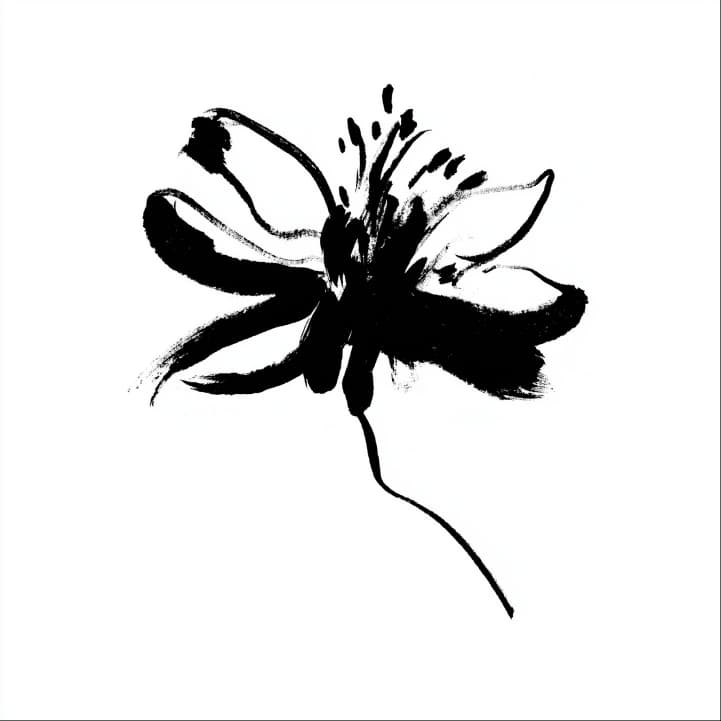 Black ink illustration of a flower