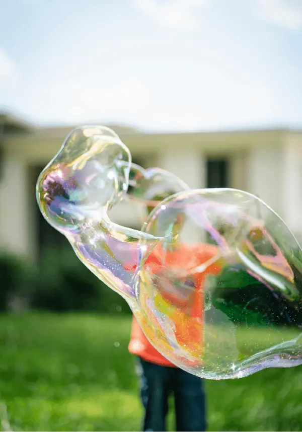 Close-up of iridescent soap bubbles