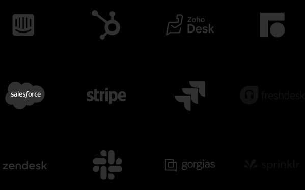 Logo wall showing Intercom, Hubspot, Zoho Desk and more