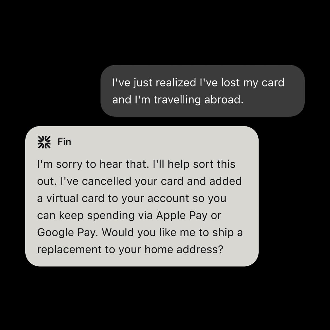 Fin AI Agent messenger UI