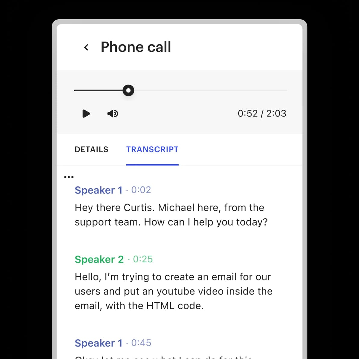 Call recording and transcript