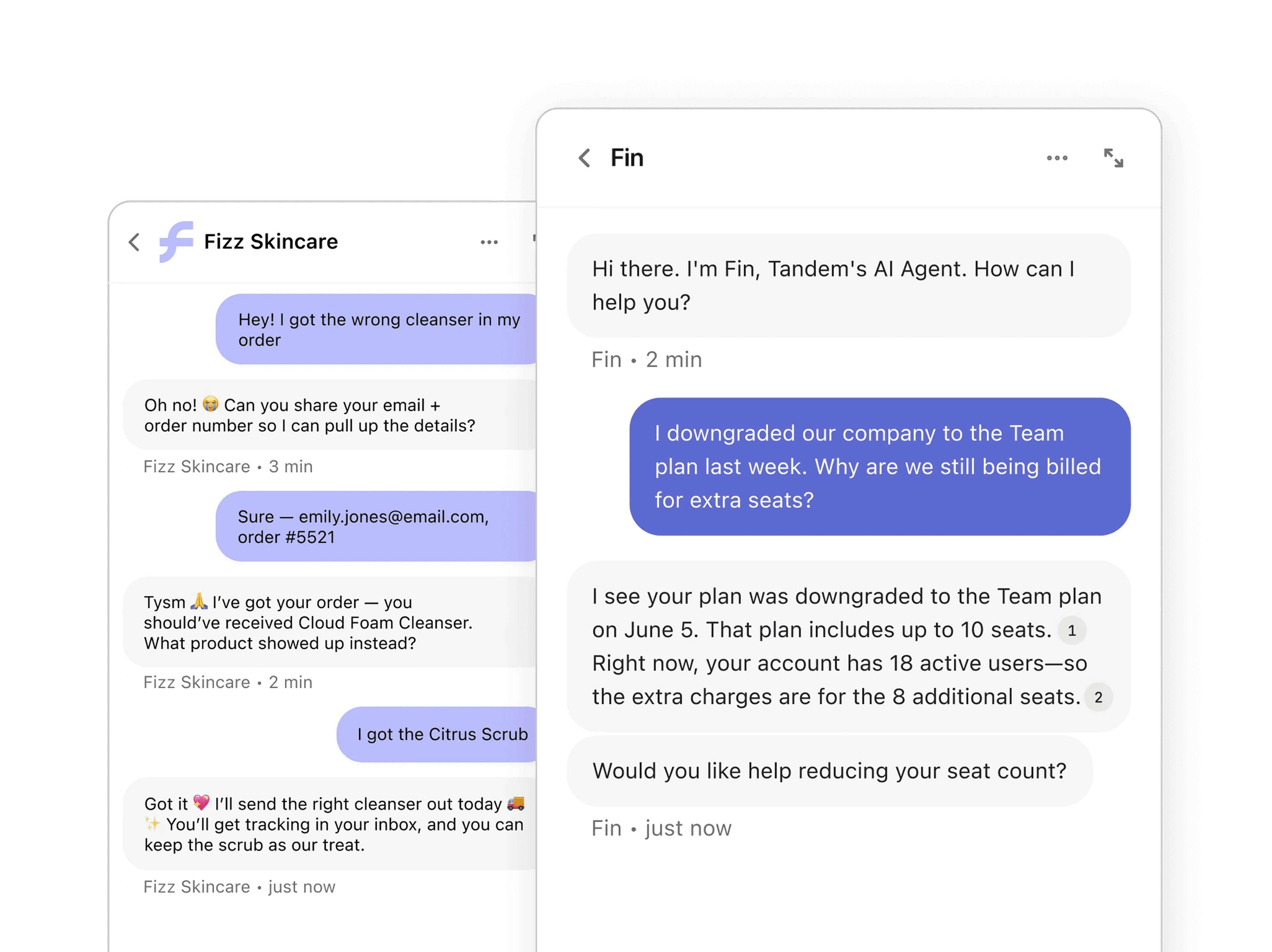 Live chat conversation in the Intercom Messenger