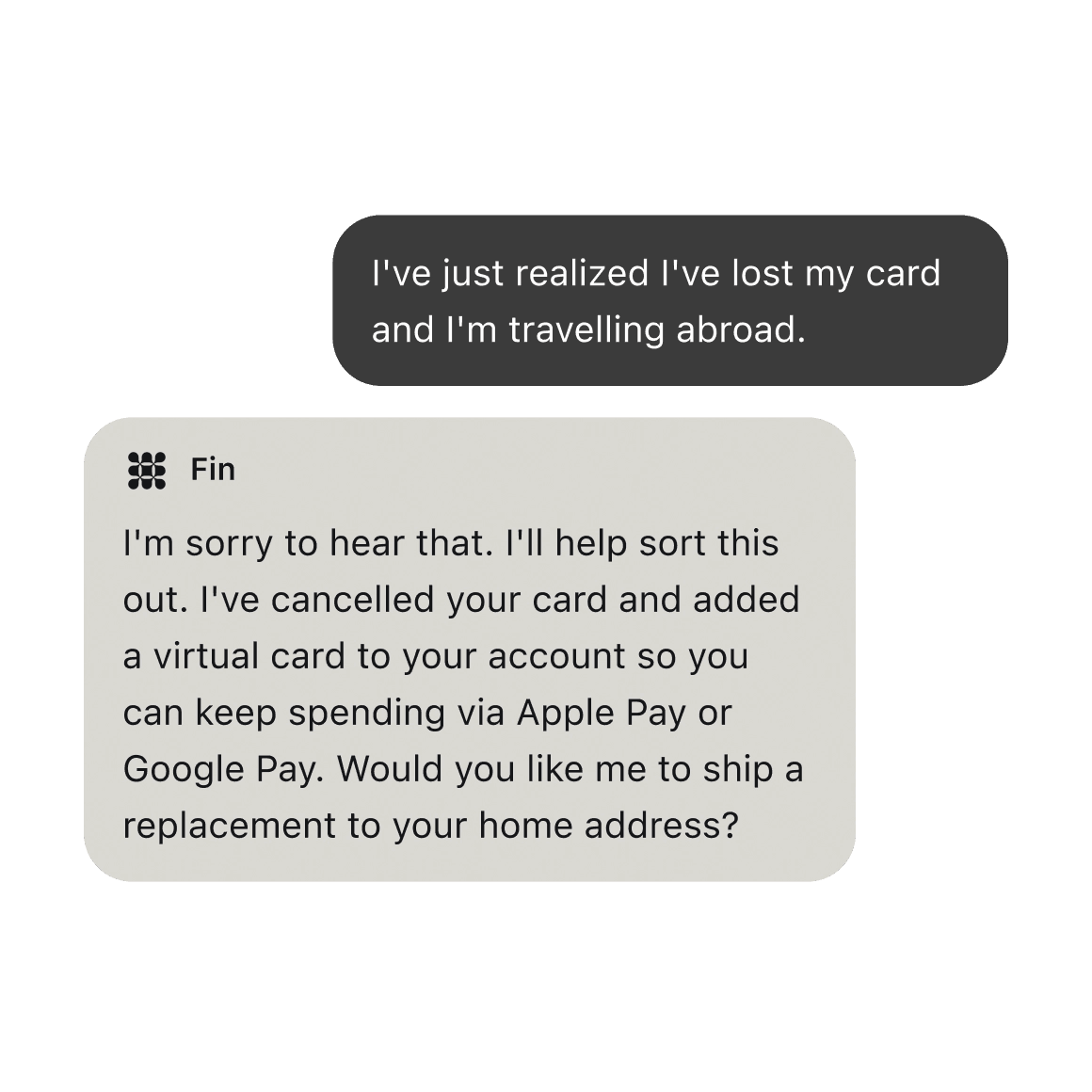 Fin AI Agent messenger UI