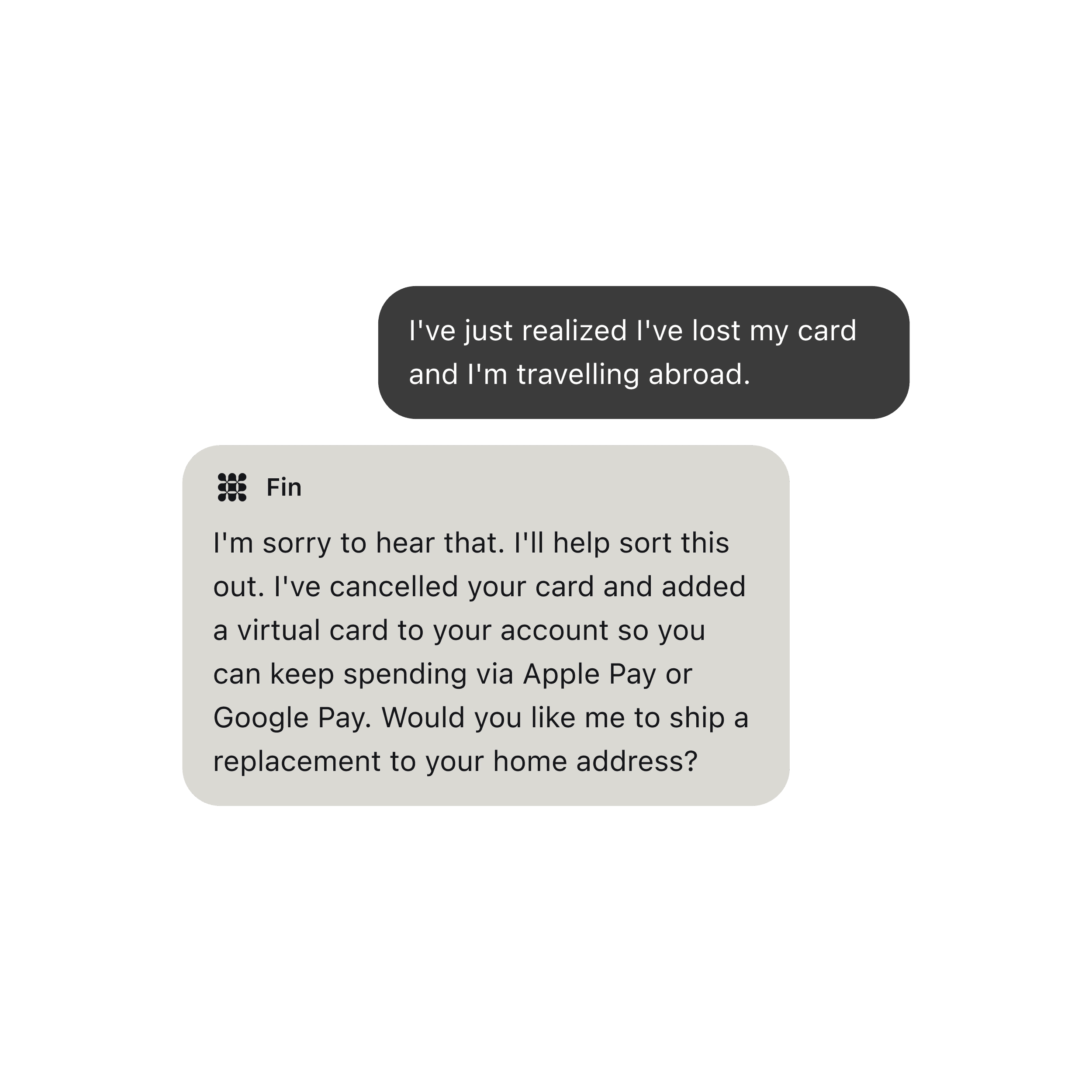 Fin AI Agent messenger UI