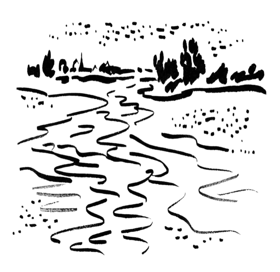 Decorative illustration showing a stream