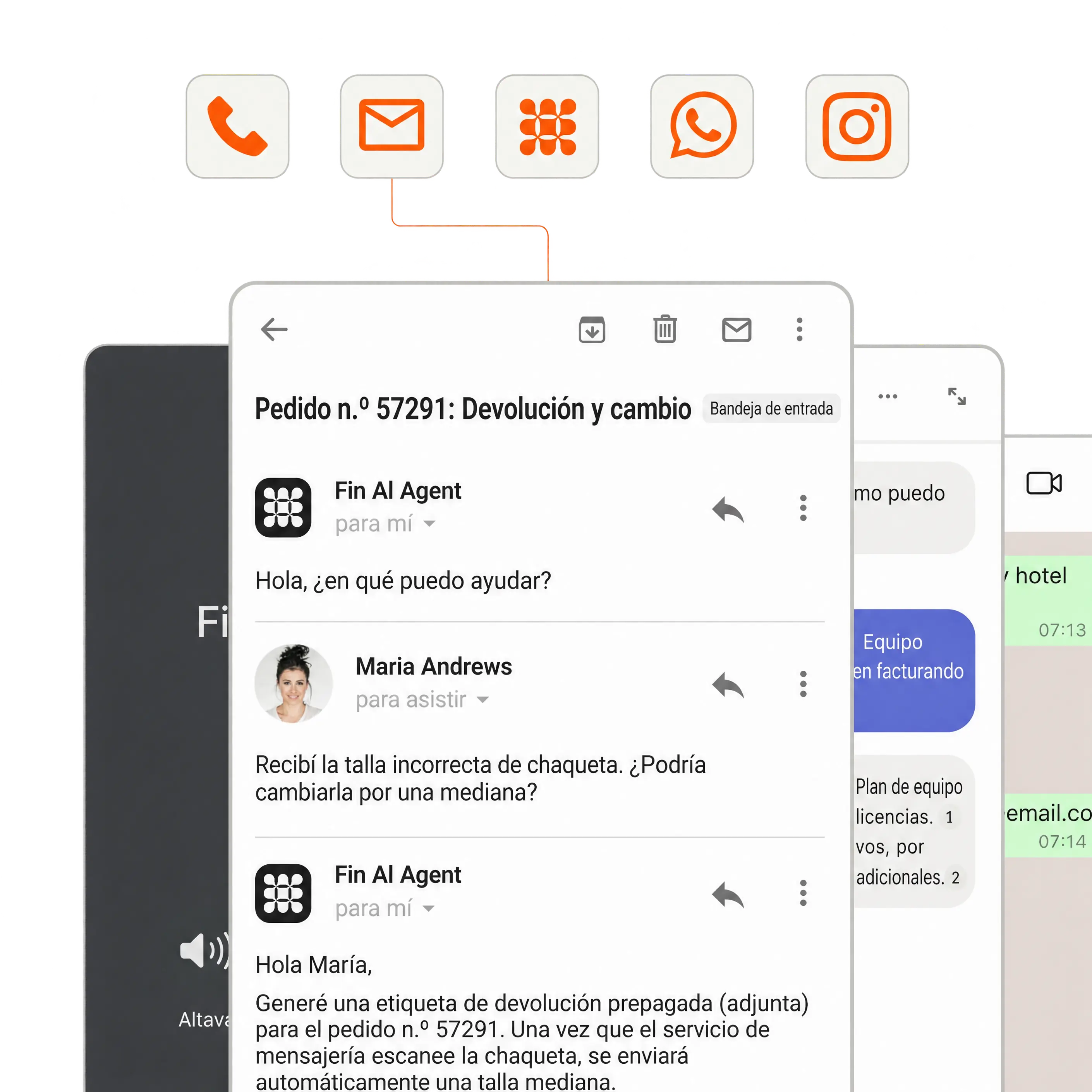 Fin implementado en teléfono, correo electrónico, chat y Slack