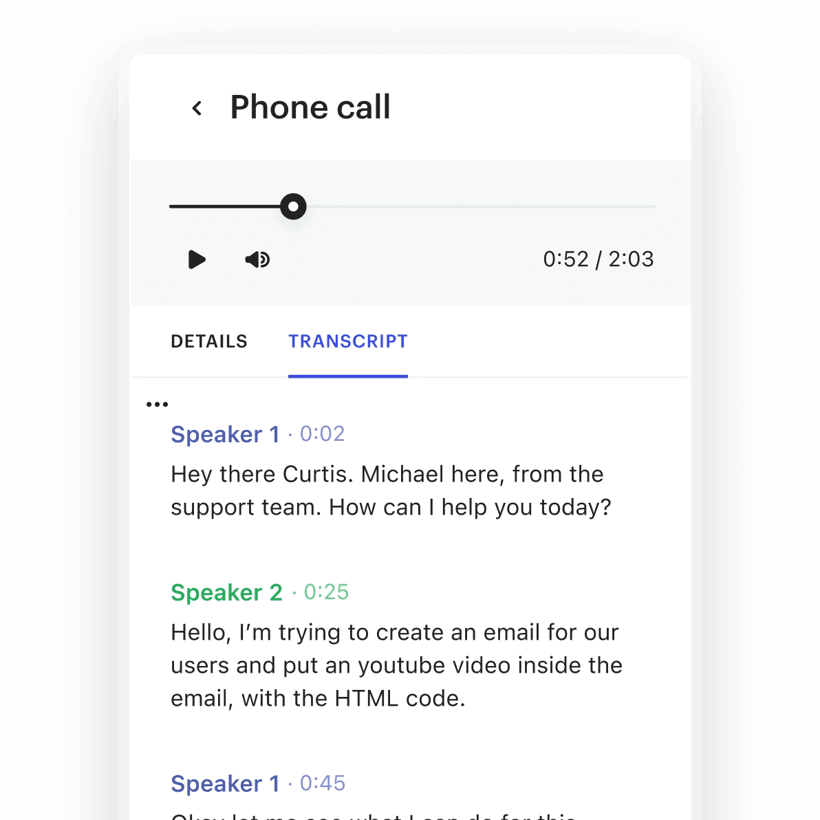 Call recording and transcript