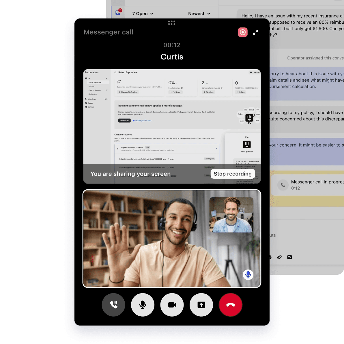 Screen sharing with a customer through the Messenger