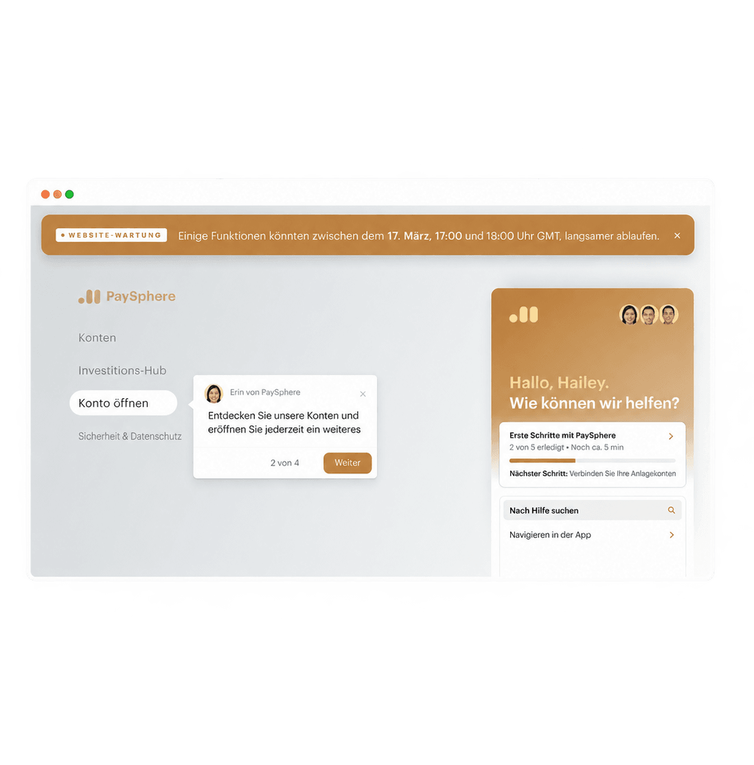 Produkttour und Onboarding-Checkliste, die einen Kunden durch eine Banking-App führen