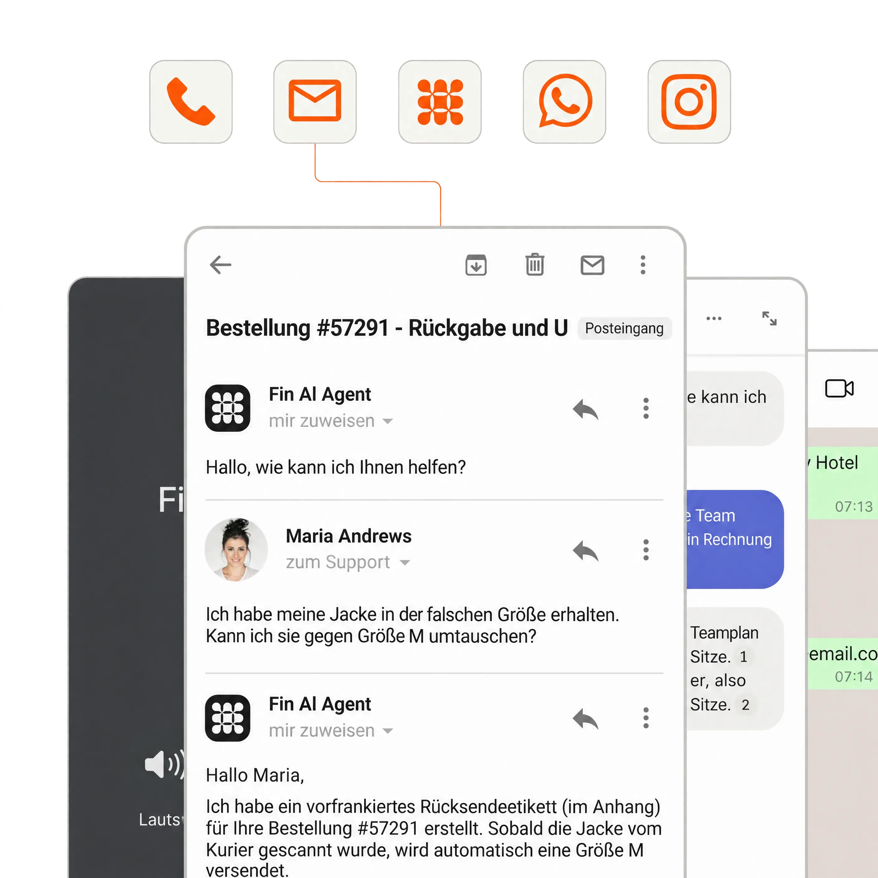 Fin wird über Telefon, E-Mail, Chat und Slack bereitgestellt