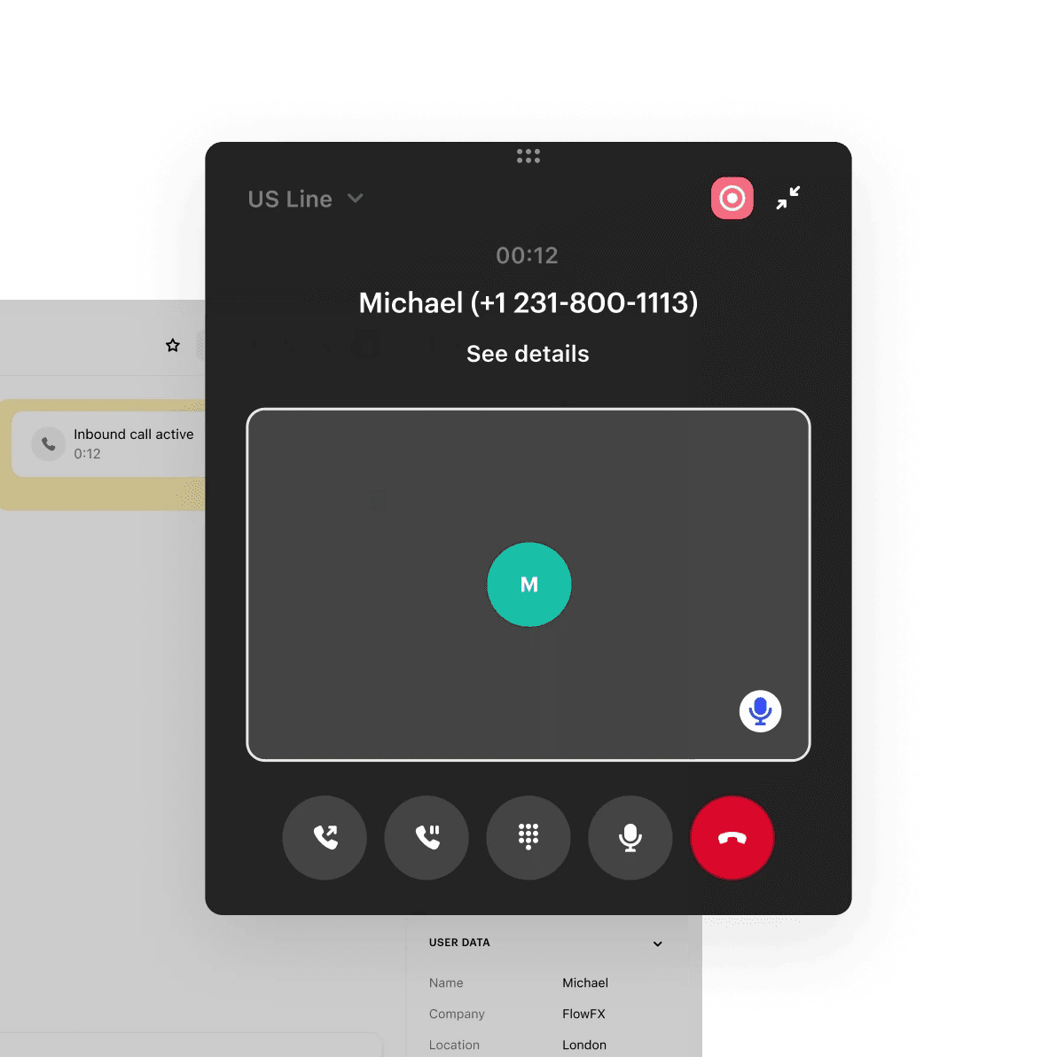 Inbound call answered in the Intercom inbox