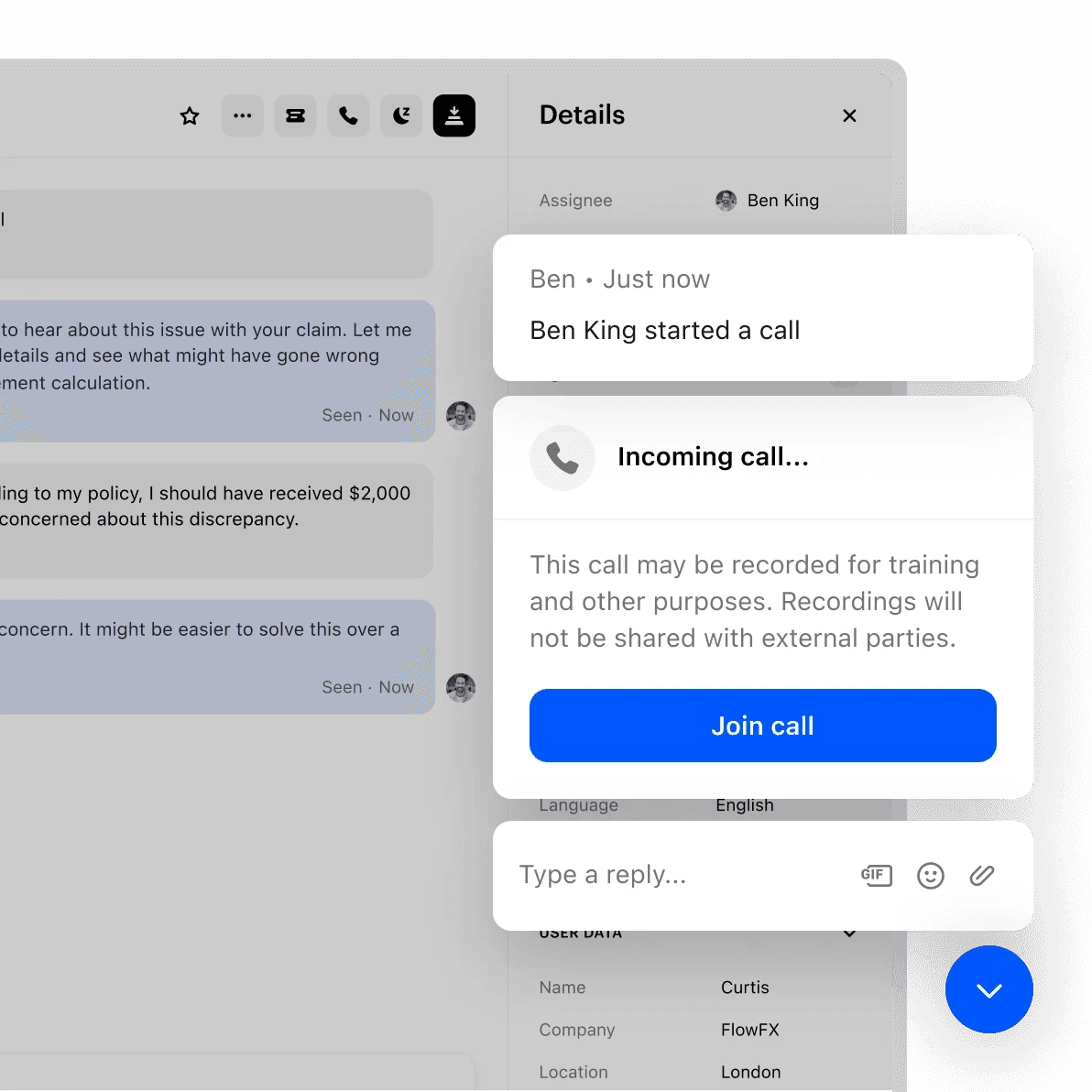 Voice and video calls in the Messenger