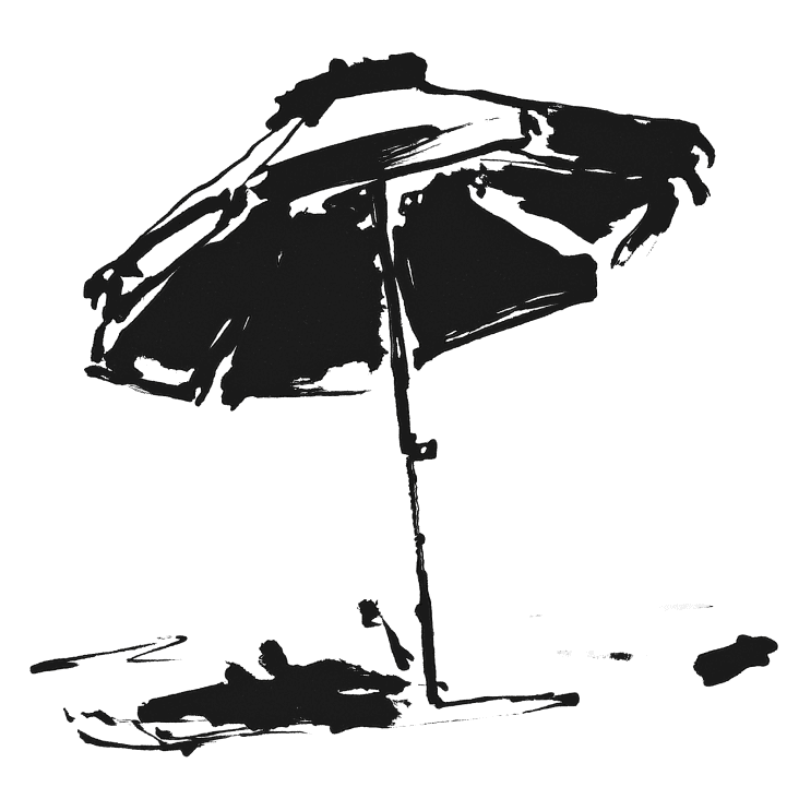 Black ink illustration of a beach umbrella