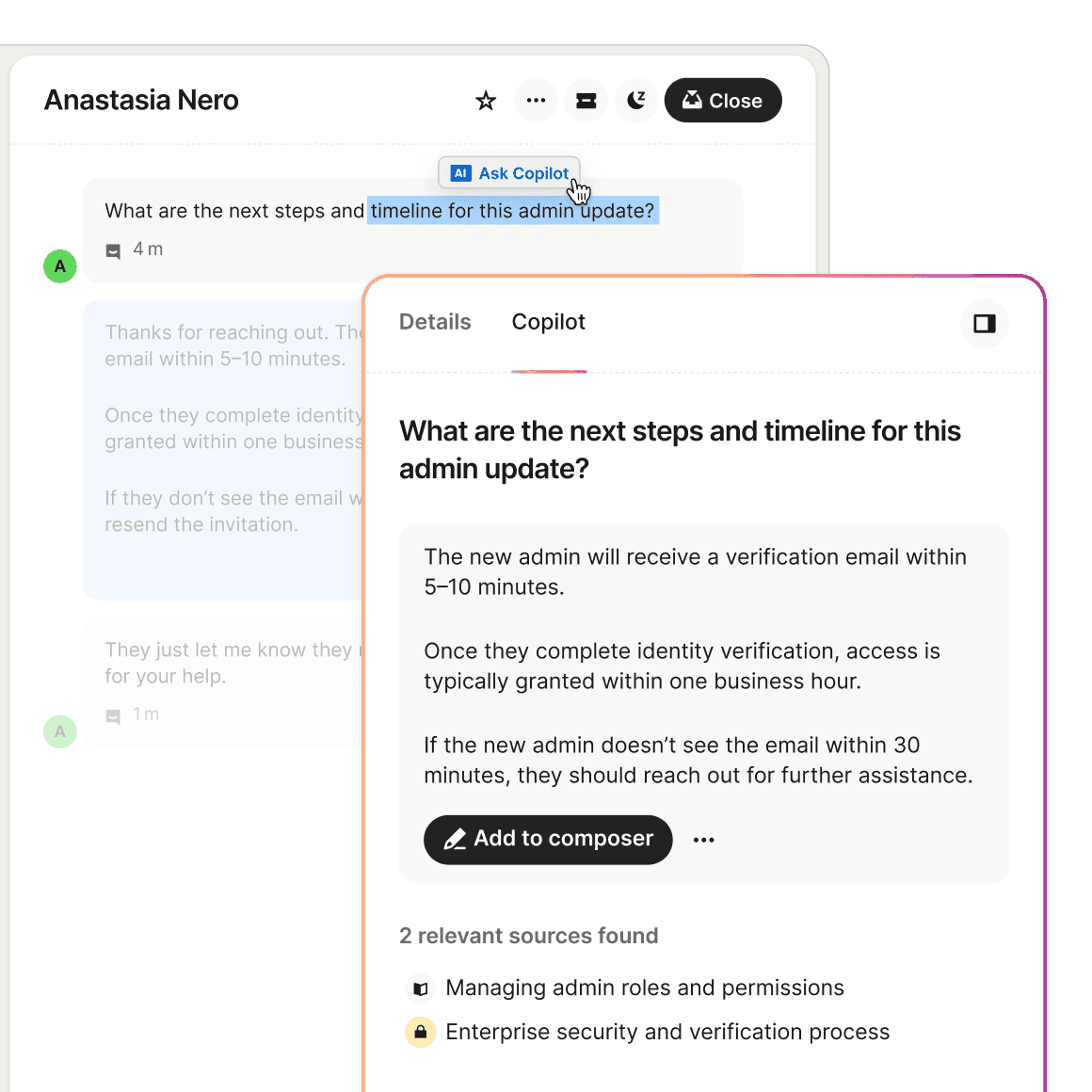 Copilot product UI