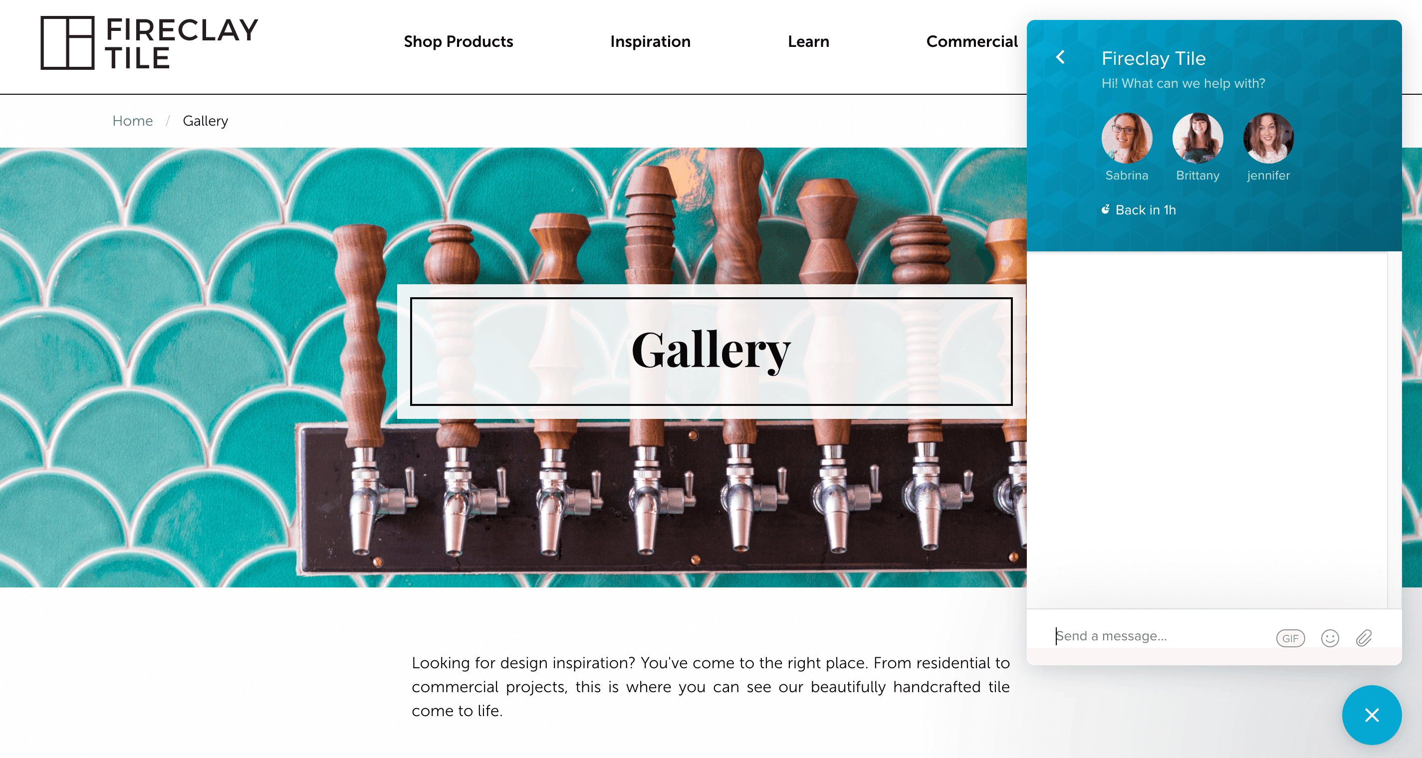 Intercom Messenger on Fireclay website