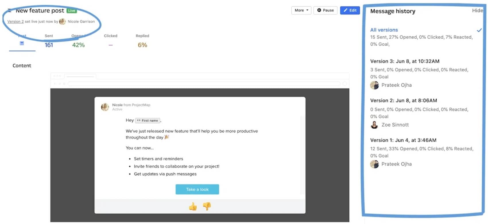 Message versioning in Intercom