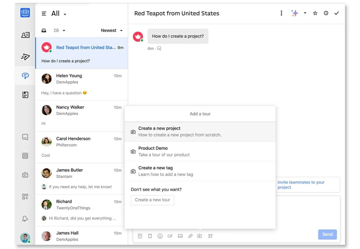Intercom Product Tours: Teams can insert tours into conversations