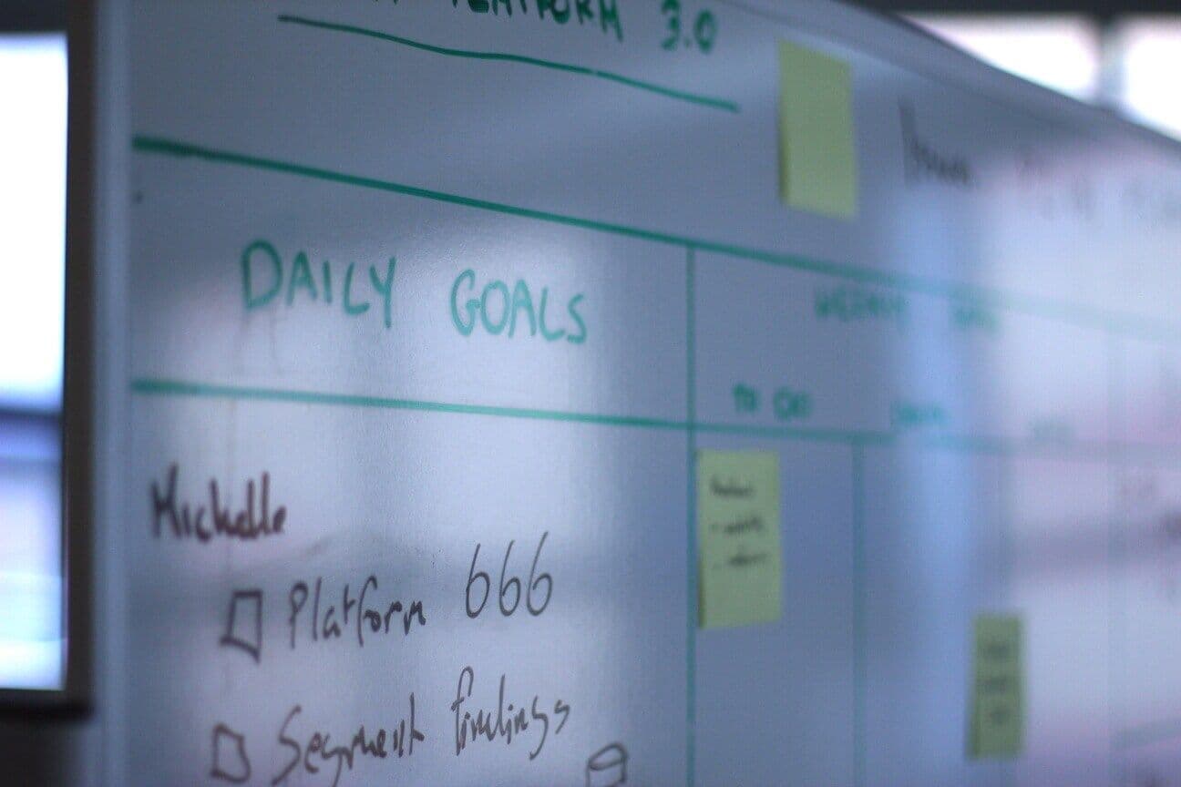 Whiteboard with daily goals