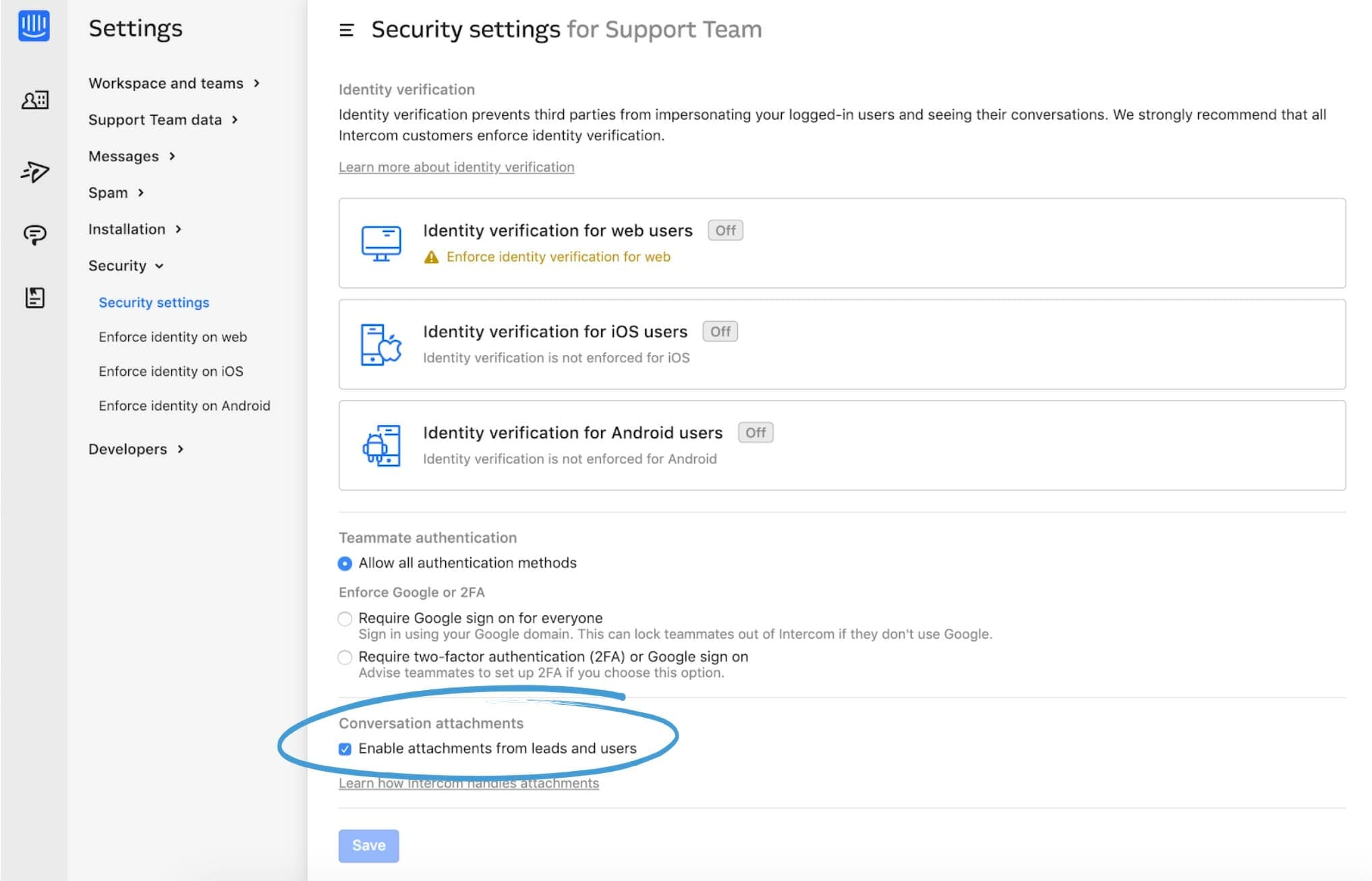 Intercom Security Settings
