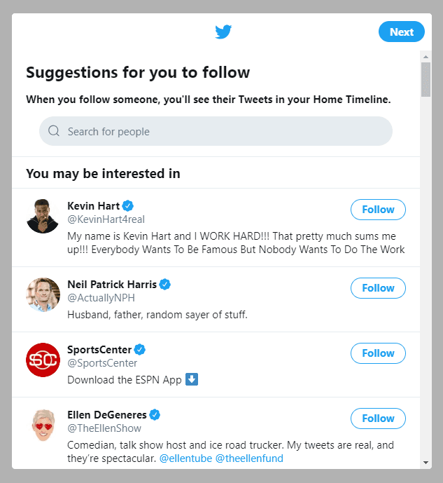 Twitter user onboarding suggestions