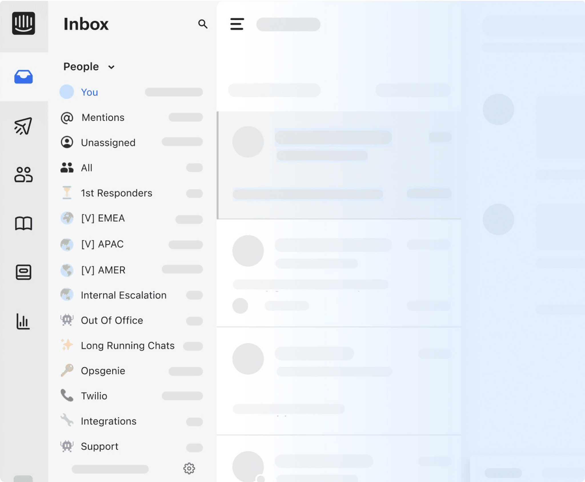 The team's customized inbox view