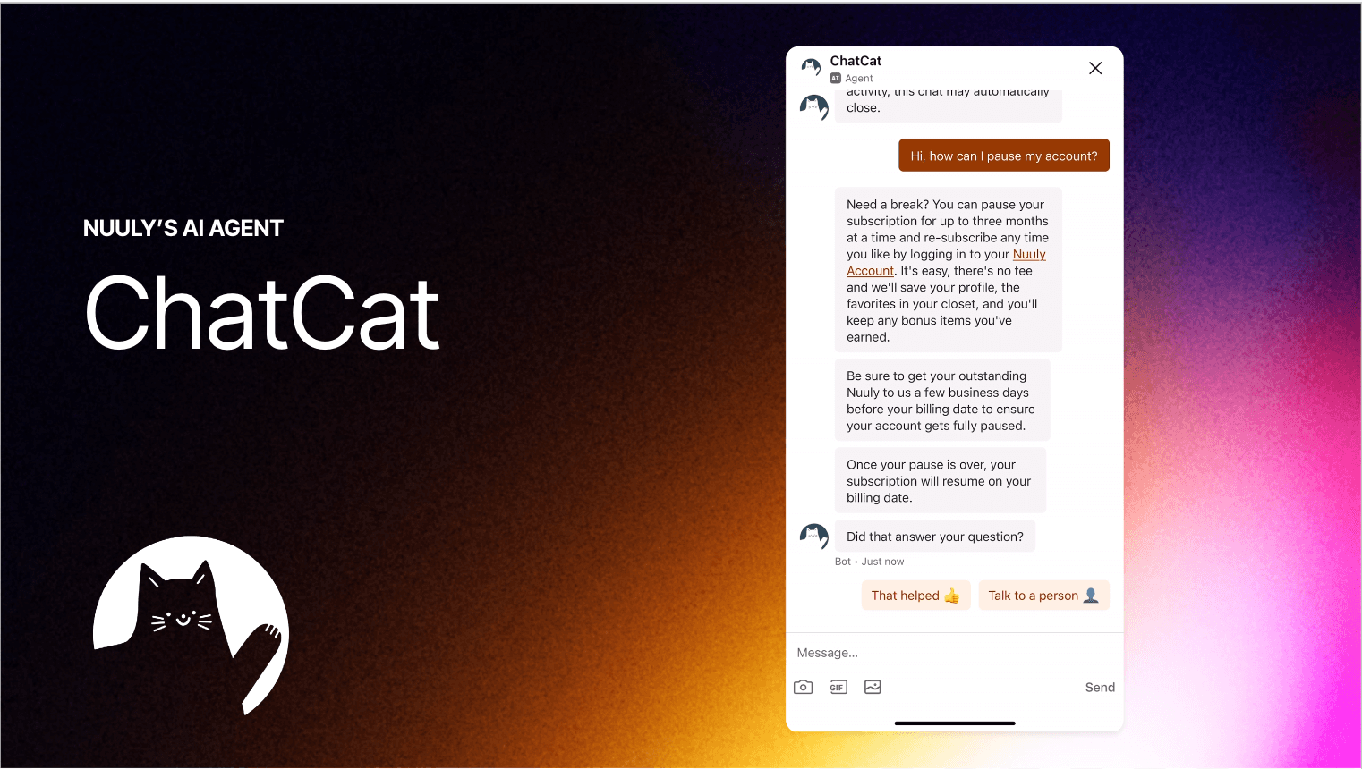 Nuuly's Fin AI Agent, "ChatCat"