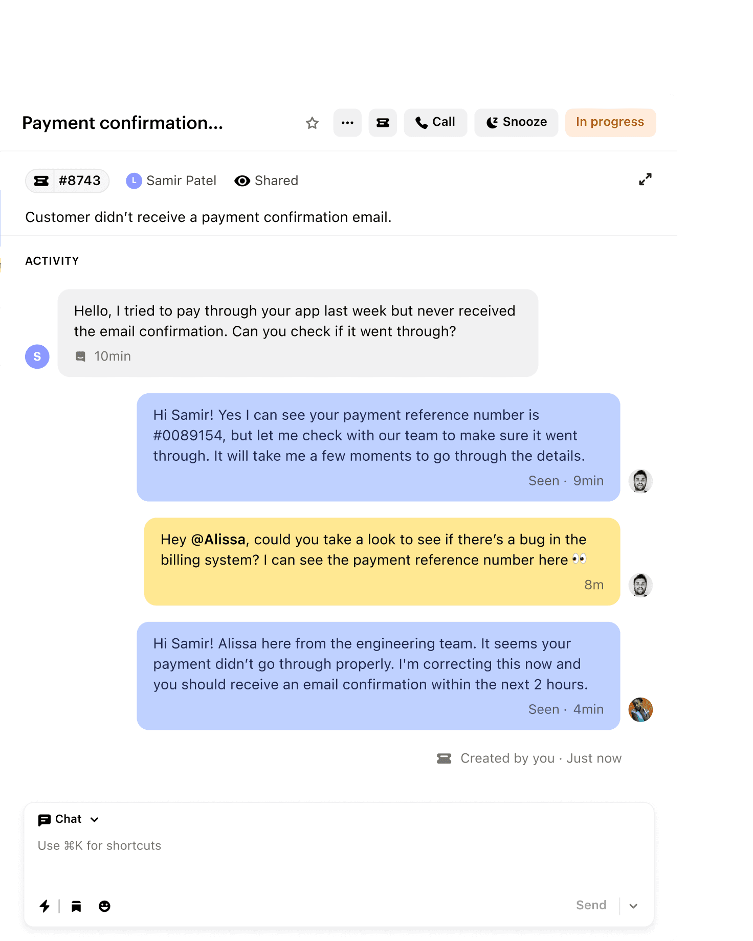 Track conversations with Customer tickets