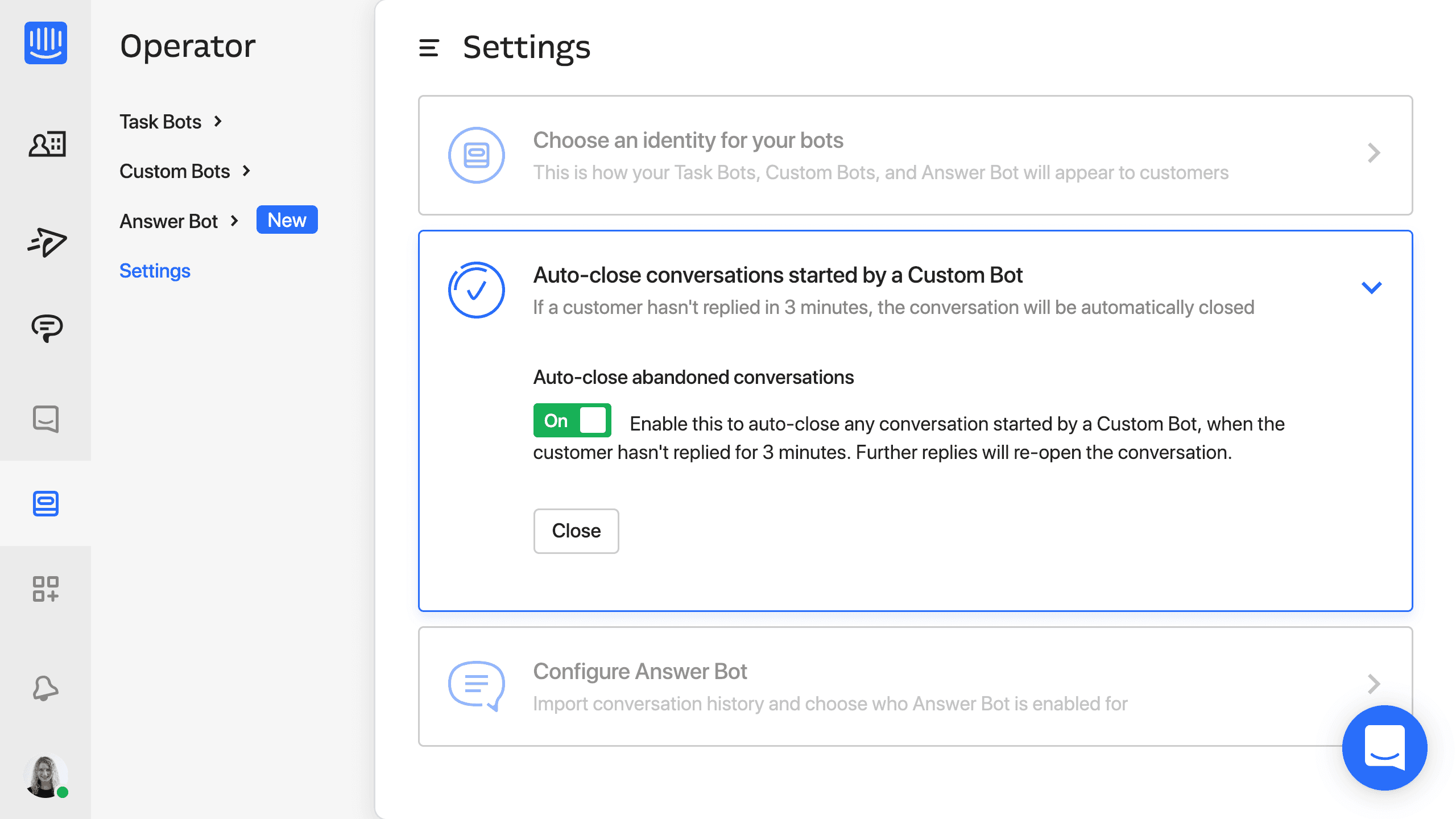 Intercom auto=close conversations