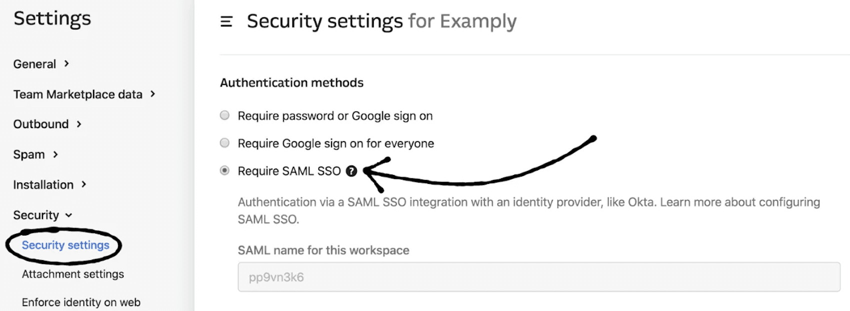 SAML SSO settings in Intercom