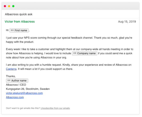 Albacross message for high ratings