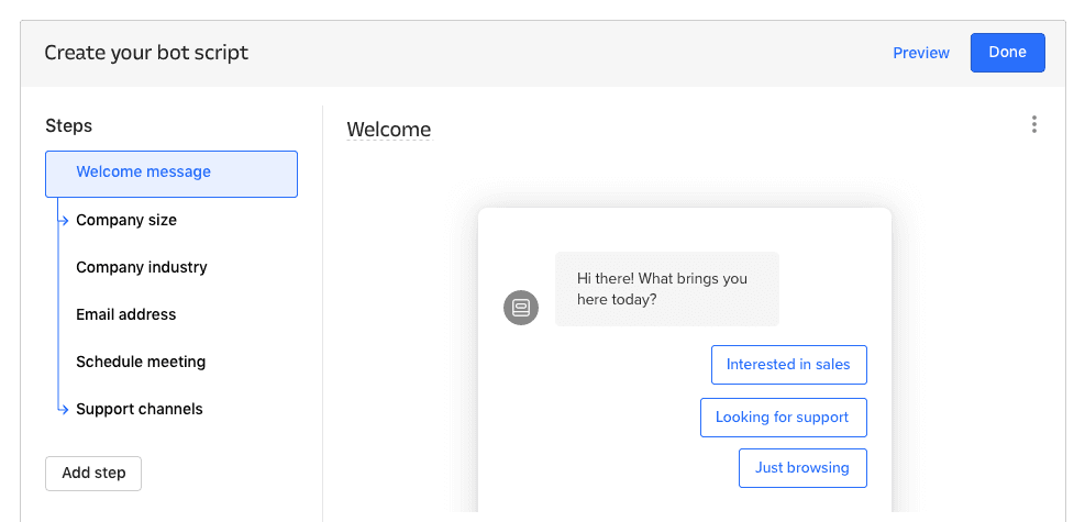 Intercom Custom Bot linear list