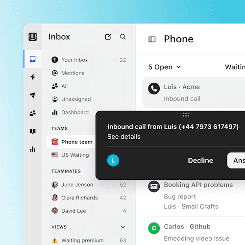 Inbound calls inbox