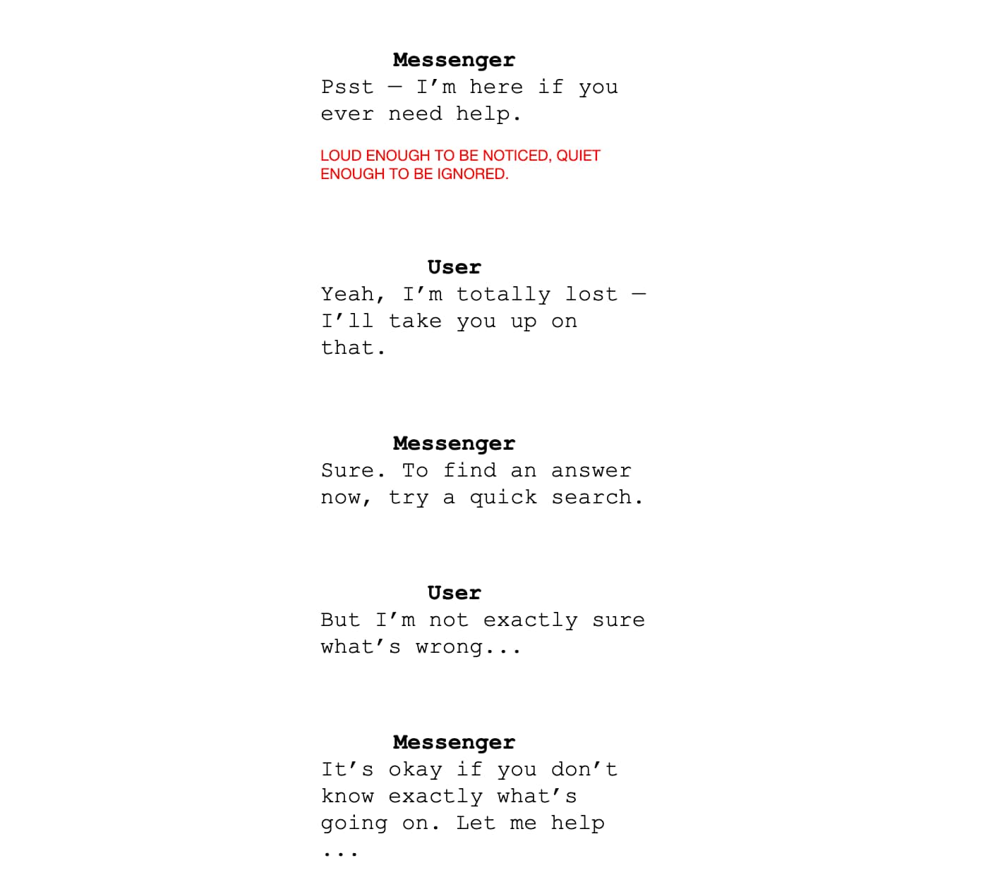 A detail of a script I wrote during early explorations for solutions and bots for the Intercom Messenger.