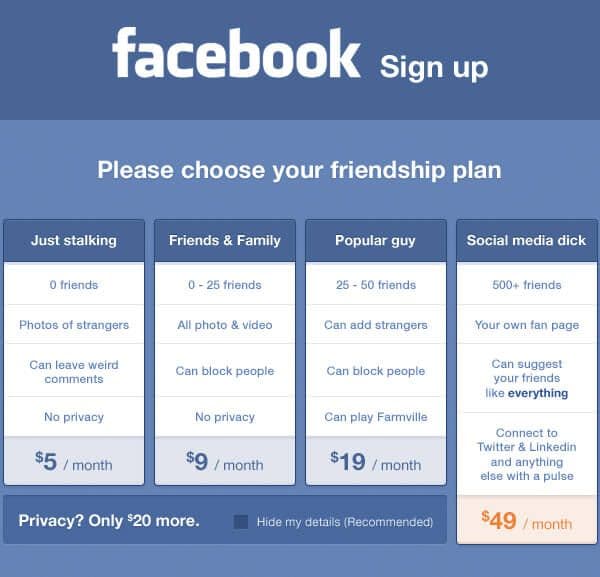 Facebook price plans