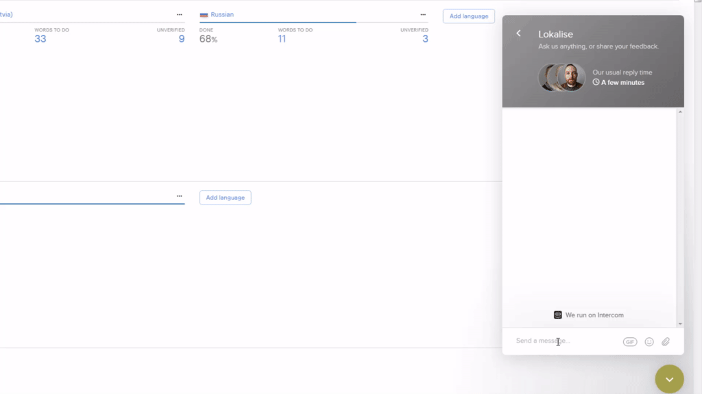 Lokalise app for the Intercom Inbox