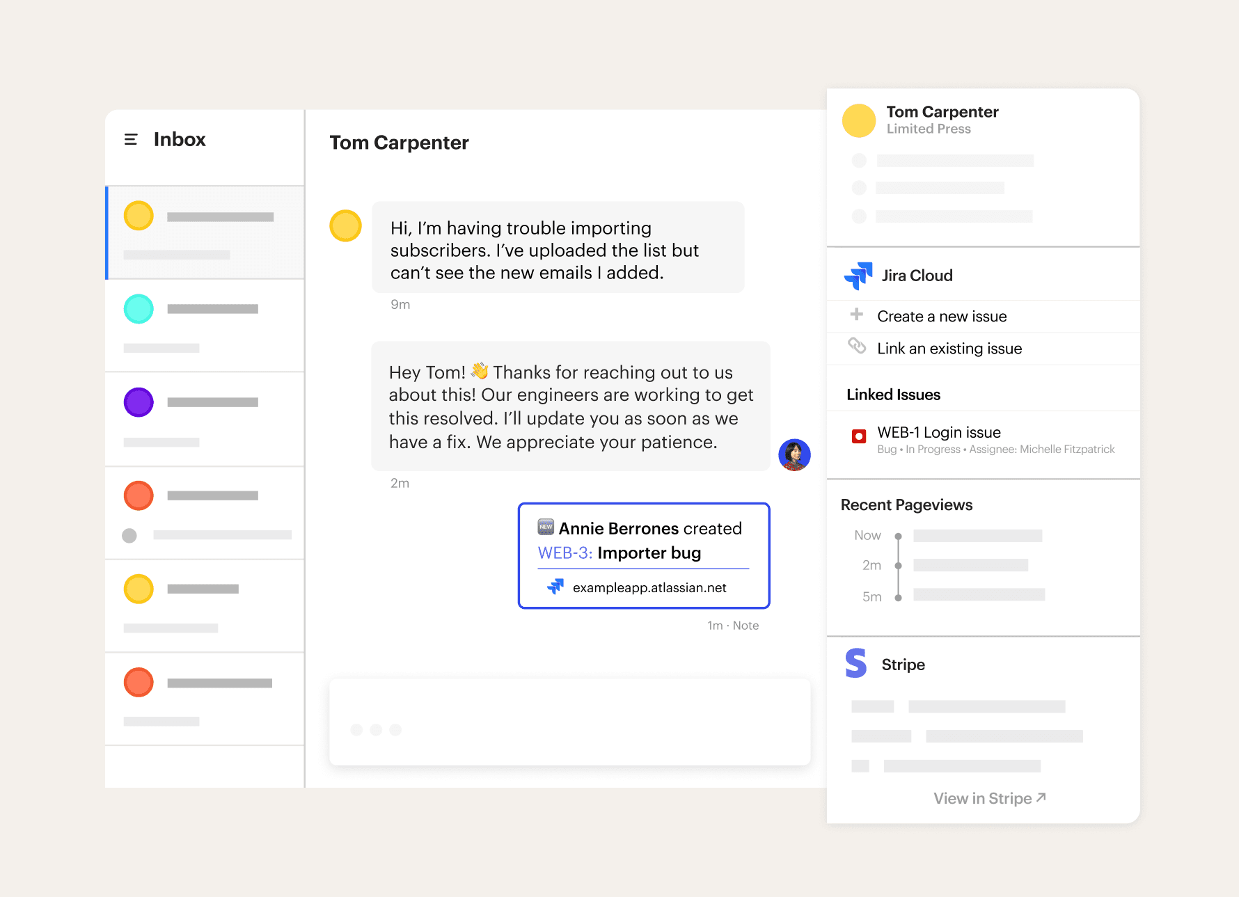 Jira Intercom Inbox app