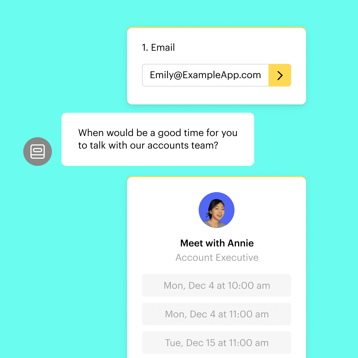 Intercom chatbots can invite leads to book meetings directly.