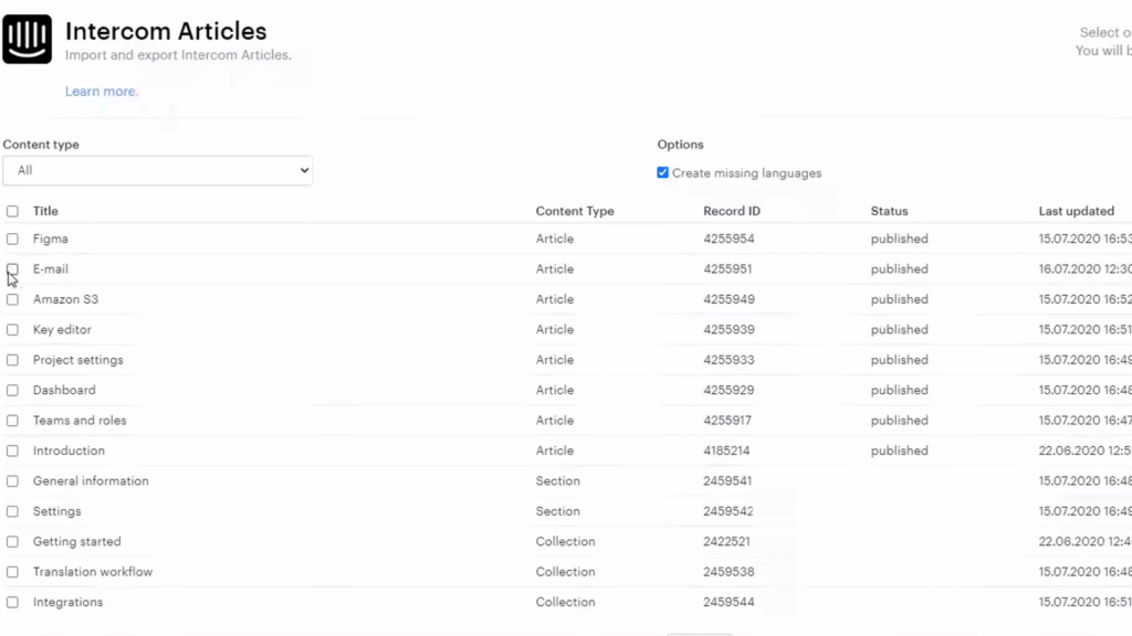 Lokalise app for Intercom Articles