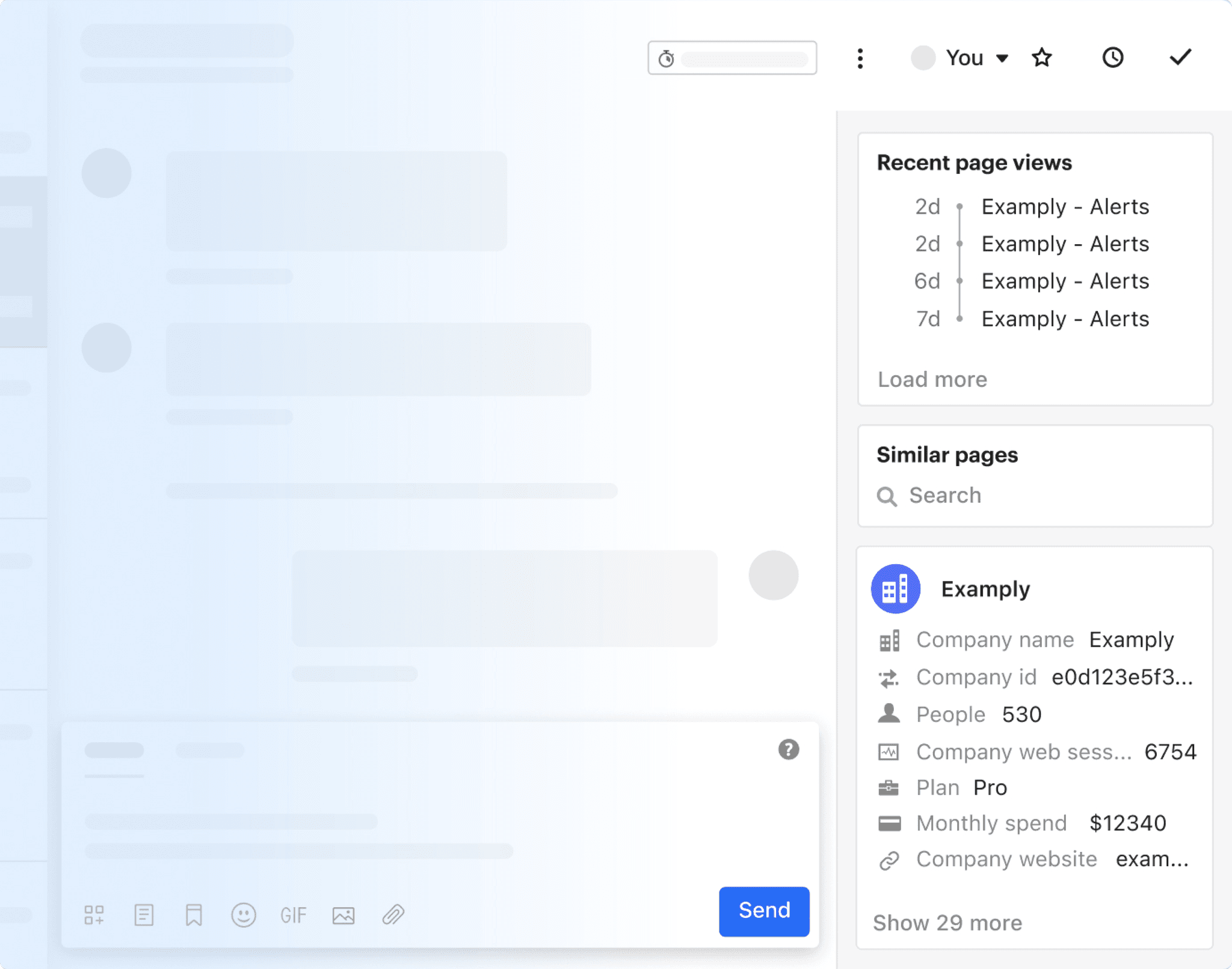Enriched data pulled into the conversation view through the Intercom API