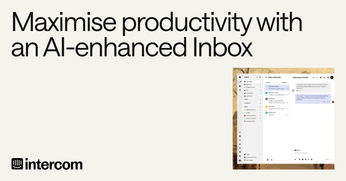 Intercom公式サイトに掲載されているInbox・ヘルプデスク画面例